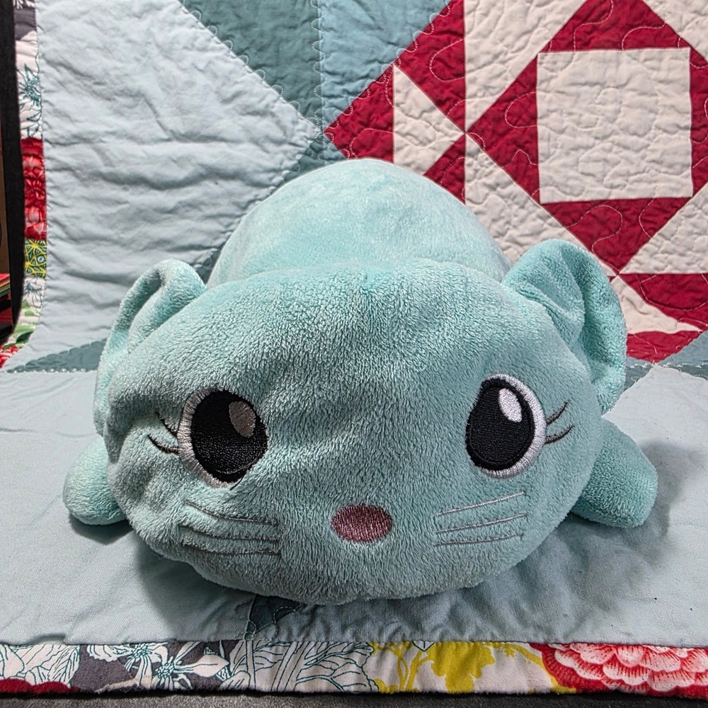 Spark Create Imagine Cat Plush Unisex Small Aqua Blue Embroidered Eyes Soft Toy